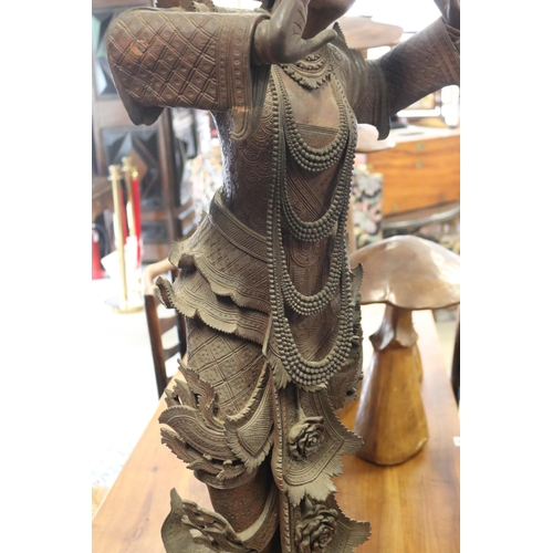 259 - Large traditional Burmese well carved teak wood angel dancer figure with very intricate carved tradi... 