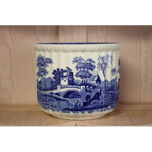 312 - Spode blue tower pattern jardiniere, fluted, approx 17cm H x 21cm Dia