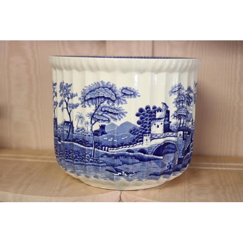 312 - Spode blue tower pattern jardiniere, fluted, approx 17cm H x 21cm Dia