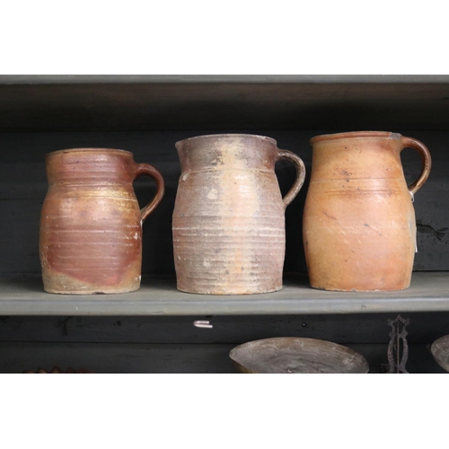 318 - Lot of three antique French stoneware jugs, approx 22cm H and shorter (3)