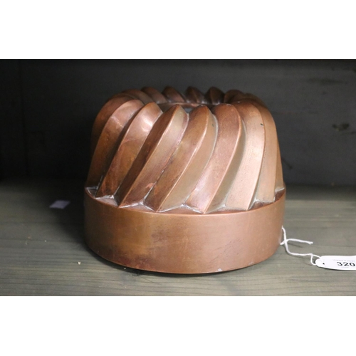 320 - Large antique French copper jelly mould, approx 14cm H x 20cm Dia