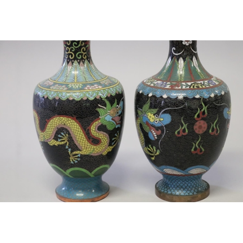 347 - Two similar cloisonne vases, decorated with dragons, each approx 23cm H (2)