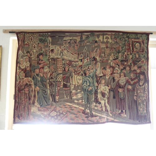 352 - Vintage French medieval style wall tapestry, approx 130cm x 190cm