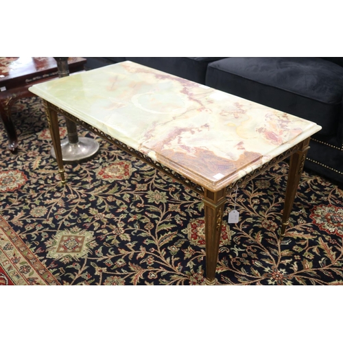 285 - Good quality heavy gilt brass based Coffee table, with green onyx top, approx 47cm H x 95cm W x 49cm... 