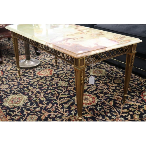 285 - Good quality heavy gilt brass based Coffee table, with green onyx top, approx 47cm H x 95cm W x 49cm... 