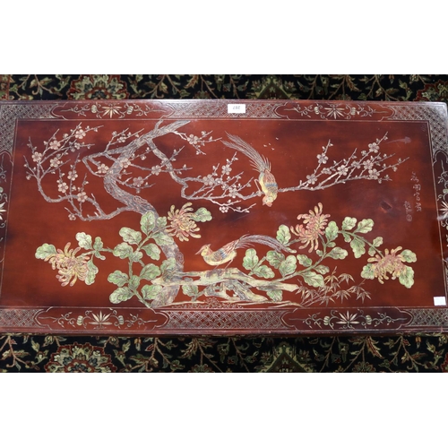 287 - French oriental red lacquer Coffee table, approx 39cm H x 101cm W x 50cm D
