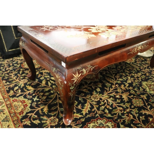287 - French oriental red lacquer Coffee table, approx 39cm H x 101cm W x 50cm D