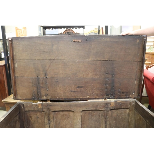 448 - Large antique 18th century  English oak mule chest design coffer, with six panel front, approx 84cm ... 