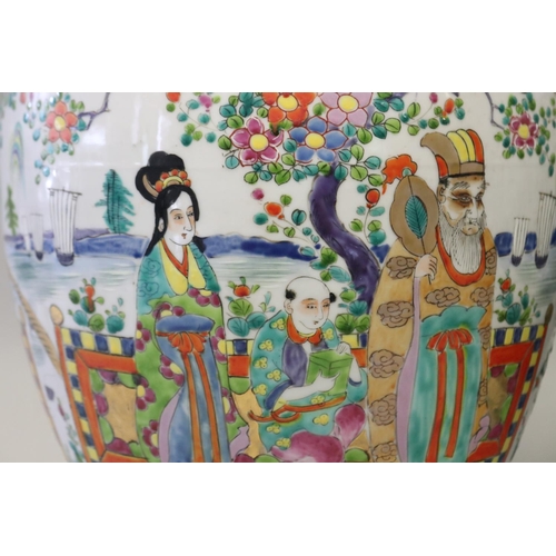 217 - Pair of large Chinese porcelain vases, with raised polychrome enamel decoration, one AF, each approx... 