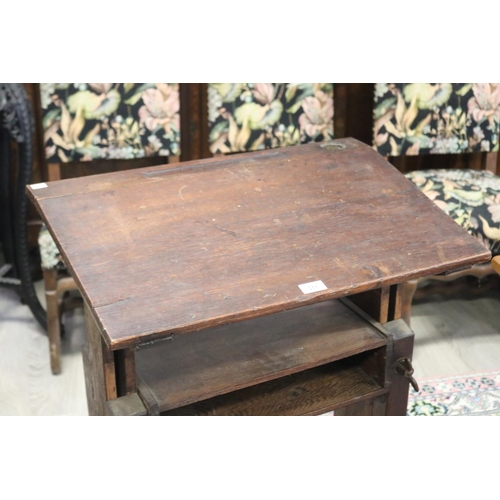 266 - Antique French industrial adjustable height study or drawing desk, with ink pot hole, approx 97cm H ... 