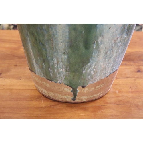 268 - Large antique mataban green glazed storage vase, with brown dragon in relief. approx 90 cm high. Rop... 