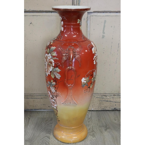 271 - Large antique Japanese autumn floor vase, decorated with flower heads on a brown ground vase, approx... 