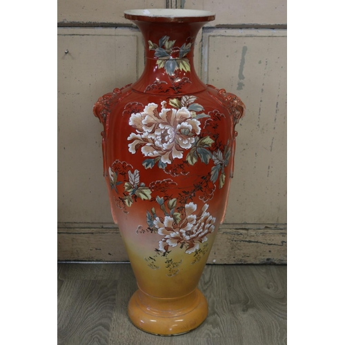 271 - Large antique Japanese autumn floor vase, decorated with flower heads on a brown ground vase, approx... 