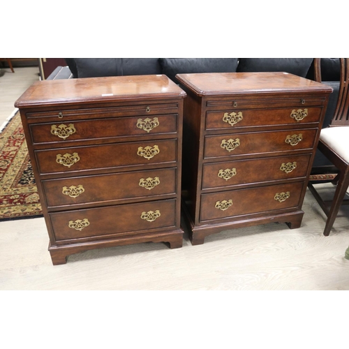 299 - Pair of quality Georgian style four drawer bedside cabinets, with brushing slides, each approx 75cm ... 