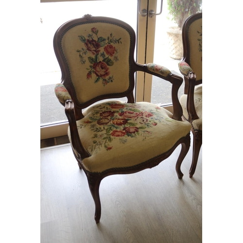 303 - Pair of French Louis XV revival armchairs, floral wool work upholstery (2)