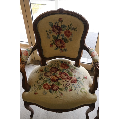 303 - Pair of French Louis XV revival armchairs, floral wool work upholstery (2)