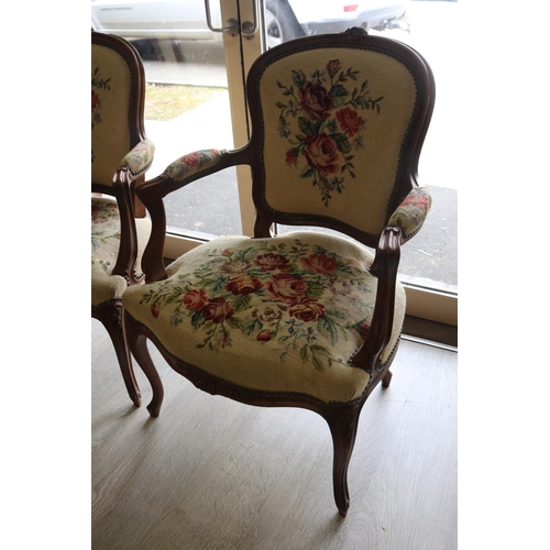 303 - Pair of French Louis XV revival armchairs, floral wool work upholstery (2)