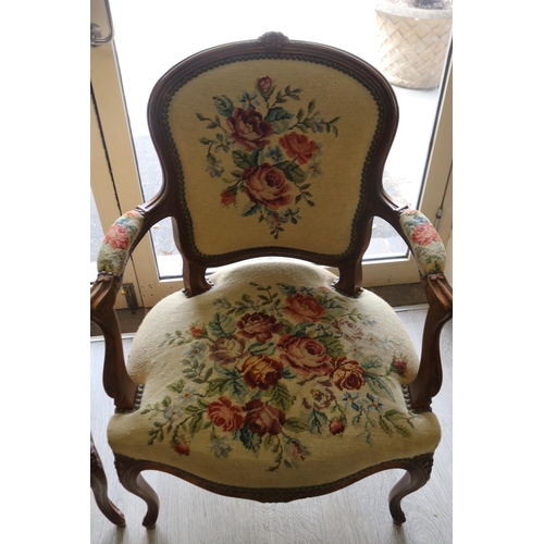 303 - Pair of French Louis XV revival armchairs, floral wool work upholstery (2)