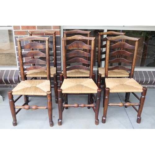 305 - Set of six antique English ash & elm rush seated ladder back dining chairs (6)