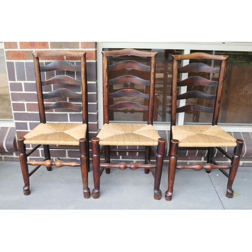 305 - Set of six antique English ash & elm rush seated ladder back dining chairs (6)