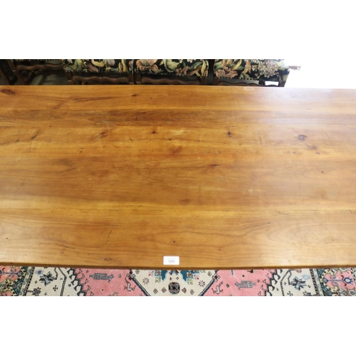 306 - Antique 19th century French fruitwood country table, standing on turned legs, with single cutlery dr... 