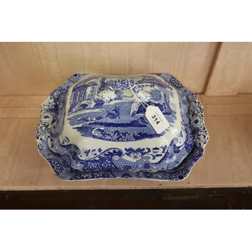 314 - Spode Italian pattern lidded tureen, approx 31cm W x 24cm D