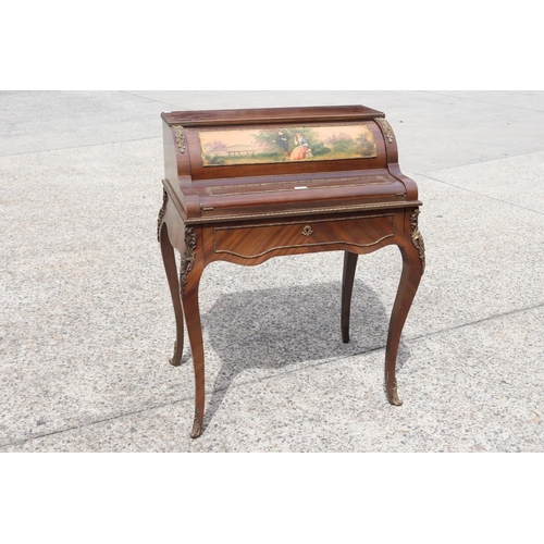 324 - Vintage French Louis XV style ladies writing desk, with a painted classical panel front. The drawer ... 