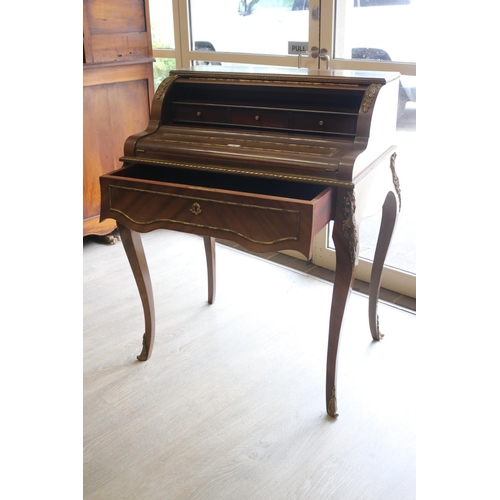 324 - Vintage French Louis XV style ladies writing desk, with a painted classical panel front. The drawer ... 