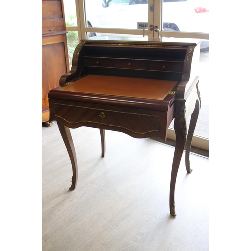 324 - Vintage French Louis XV style ladies writing desk, with a painted classical panel front. The drawer ... 