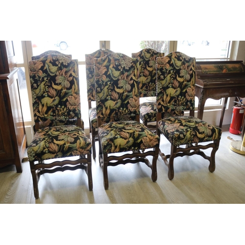 325 - Set of six French highback dining chairs with floral noir upholstered seats & backs (6)