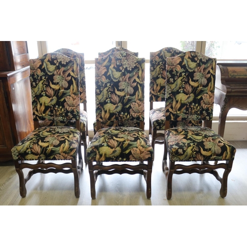 325 - Set of six French highback dining chairs with floral noir upholstered seats & backs (6)