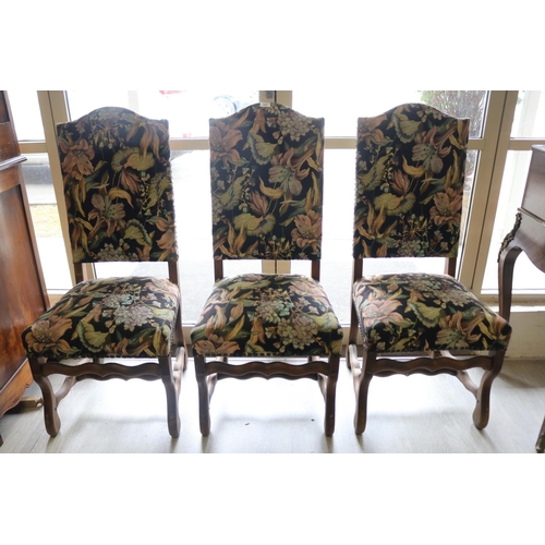 325 - Set of six French highback dining chairs with floral noir upholstered seats & backs (6)