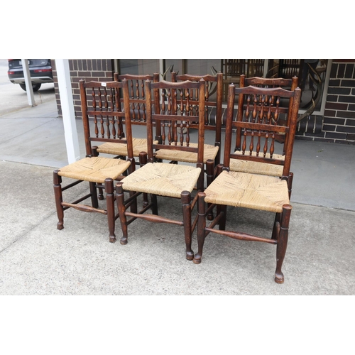 328 - Set of six antique English Lancashire spindle back country chairs, in ash and elm (6)