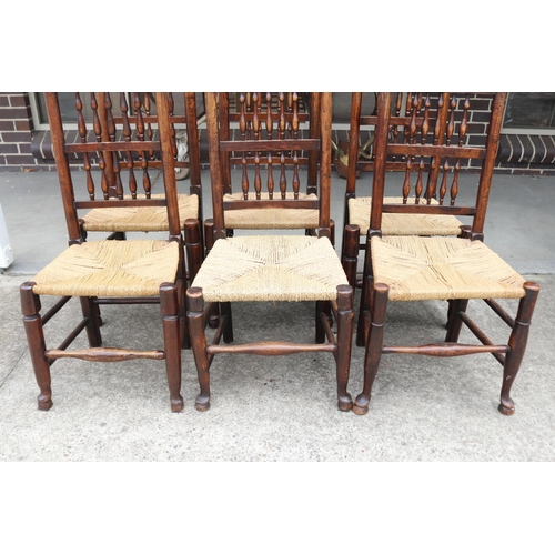 328 - Set of six antique English Lancashire spindle back country chairs, in ash and elm (6)