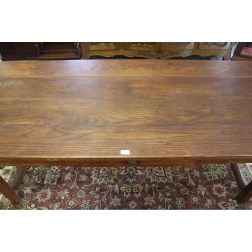 329 - Antique 19th century French oak country table, standing on stretcher base, with multiple drawers, ap... 