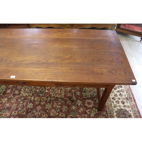 329 - Antique 19th century French oak country table, standing on stretcher base, with multiple drawers, ap... 