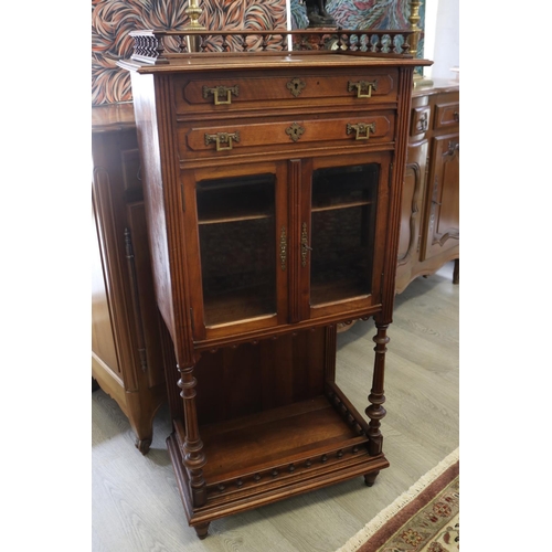 338 - Antique French walnut Henri II showcase/ parlor cabinet, approx 125cm H x 60cm W x 35cm D