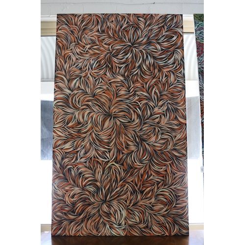 339 - Margaret Scobie (1945-.) Australia (Aboriginal) Bush Leaf medicine, oil on canvas, approx 153cm x 90... 