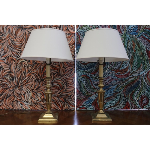 341 - Pair of large brass candlestick design lamps, each approx 69cm H (2)