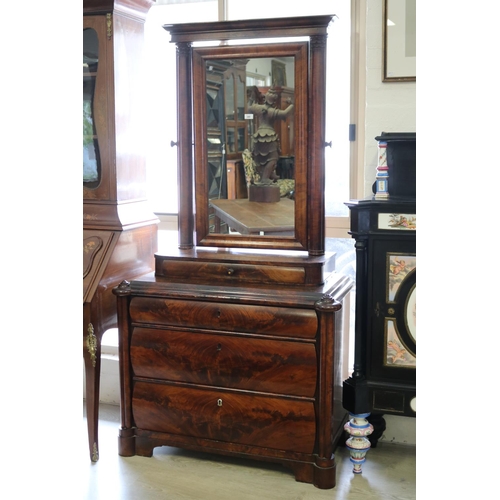 349 - Antique 19th century flambe mahogany combination chest and mirror, approx 191cm H x 100cm W x 52cm D