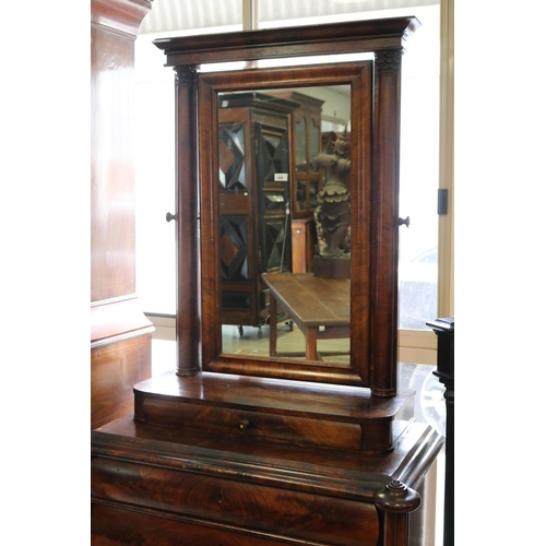 349 - Antique 19th century flambe mahogany combination chest and mirror, approx 191cm H x 100cm W x 52cm D