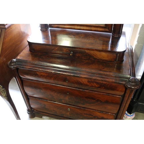 349 - Antique 19th century flambe mahogany combination chest and mirror, approx 191cm H x 100cm W x 52cm D