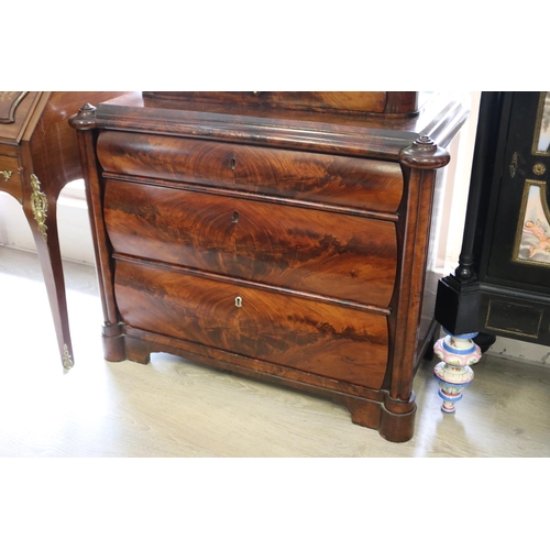 349 - Antique 19th century flambe mahogany combination chest and mirror, approx 191cm H x 100cm W x 52cm D