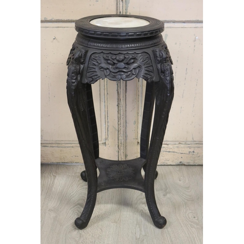 354 - Antique Japanese ebonized wood jardiniere stand with white marble inset top, approx 92cm H