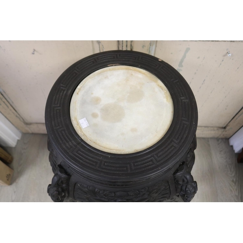 354 - Antique Japanese ebonized wood jardiniere stand with white marble inset top, approx 92cm H
