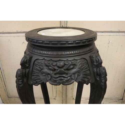 354 - Antique Japanese ebonized wood jardiniere stand with white marble inset top, approx 92cm H