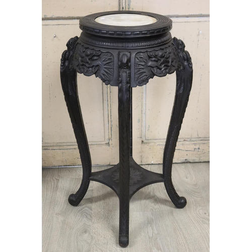 354 - Antique Japanese ebonized wood jardiniere stand with white marble inset top, approx 92cm H