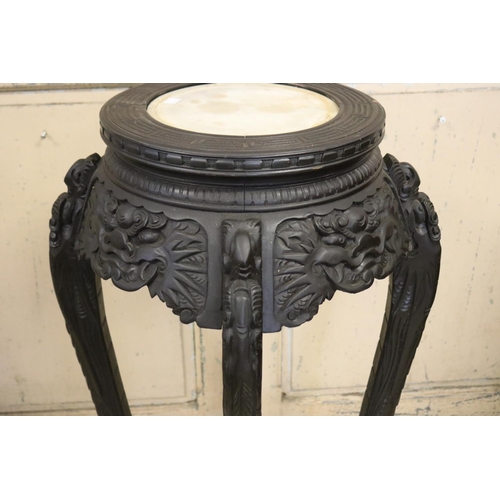 354 - Antique Japanese ebonized wood jardiniere stand with white marble inset top, approx 92cm H