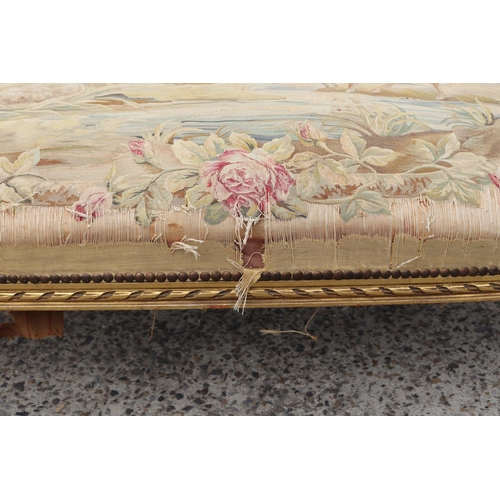 356 - Antique 19th century French giltwood five piece lounge suite, upholstered with Aubusson needlework u... 