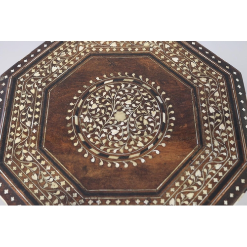 360 - Antique/vintage  Small Indian folding tea table, bone inlay top and folding base, approx 32cm H x 33... 